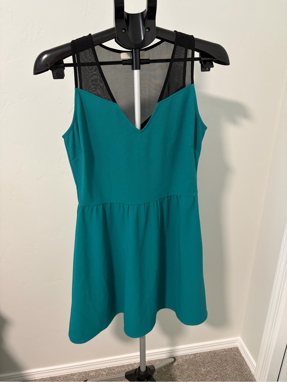 Jack Teal Mini Dress with Black Mesh Y-Back size 4